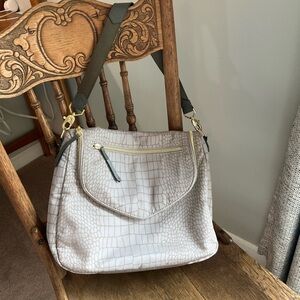 Stella & Dot Gray Croc-Embossed Shoulder Bag